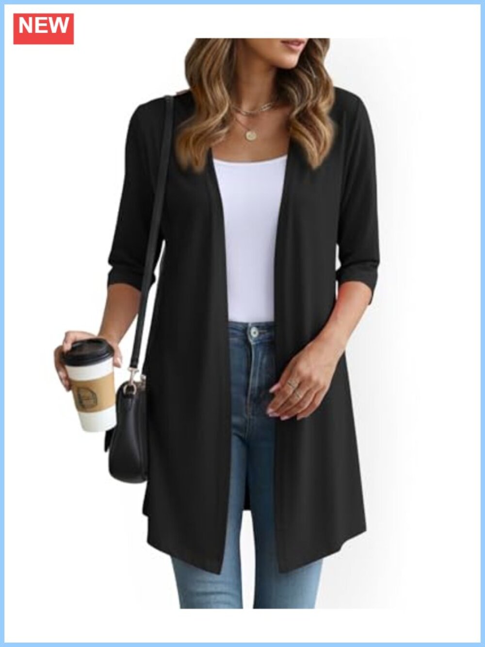 Women's 3/4 Sleeve Open Front Cardigan Lightweight Knit